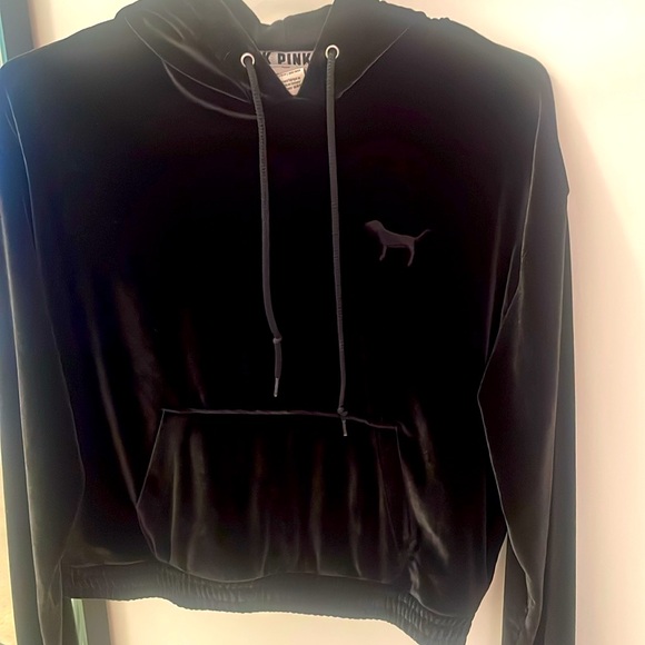 Pink Victoria's Secret Velvet Hoodie - Black , XS (Fits Small - Picture 8 of 15